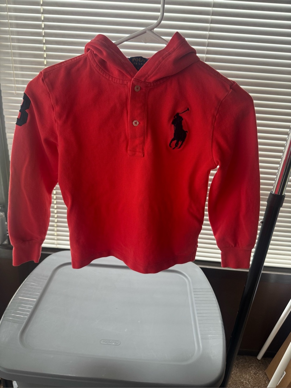 Polo Ralph Lauren Hooded Shirt Sz. 7 Boys Red Long Sleeve Big Pony Preppy Youth